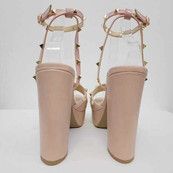 Nude Studded Platform Heeled Sandals 10 - Picture 7 of 9